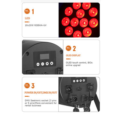 आउटडोर स्टेज लाइट IP65 वाटरप्रूफ 18x20W एलईडी Par RGBWA+UV 6 in 1 DMX512 वाश लाइट फॉर वेडिंग पार्टी डिस्को इवेंट बिल्डिंग फेसडेड