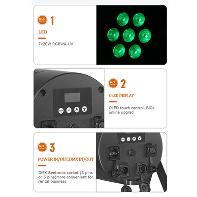 स्टेज लाइट एलईडी Par RGBWA यूवी 6IN1 7x20w IP65 वाटरप्रूफ Dmx एलईडी Par