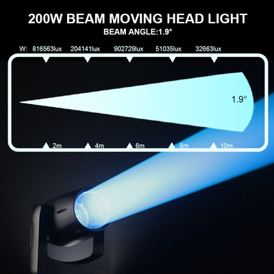 IP66 बीम 200w Dmx512 एलईडी बीम मूविंग हेड स्टेज लाइटिंग नाइटक्लब डीजे इवेंट के लिए