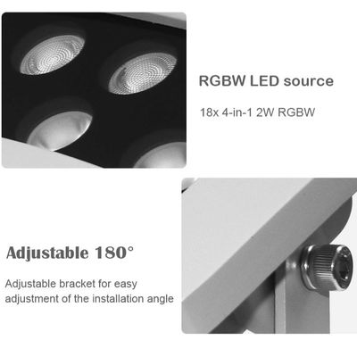 पेशेवर RGBW LED बिल्डिंग ट्री फ्लड लाइट वाटरप्रूफ IP65 DMX512 LED फ्लडलाइट आउटडोर फैकेड लाइटिंग के लिए 36W