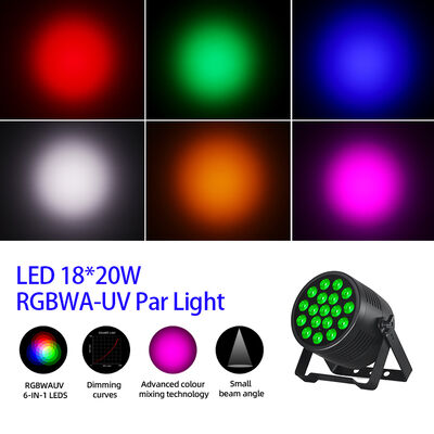 एल्यूमीनियम IP65 एलईडी Par 18*20W RGBWA+UV 6in1 वाटरप्रूफ आउटडोर Par कैन स्टेज लाइट फॉर प्रोफेशनल स्टेज परफॉर्मेंस शो