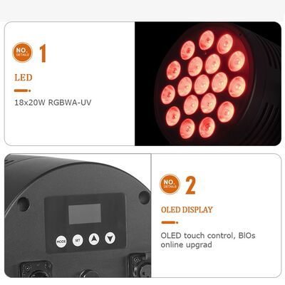 एल्यूमीनियम IP65 एलईडी Par 18*20W RGBWA+UV 6in1 वाटरप्रूफ आउटडोर Par कैन स्टेज लाइट फॉर प्रोफेशनल स्टेज परफॉर्मेंस शो
