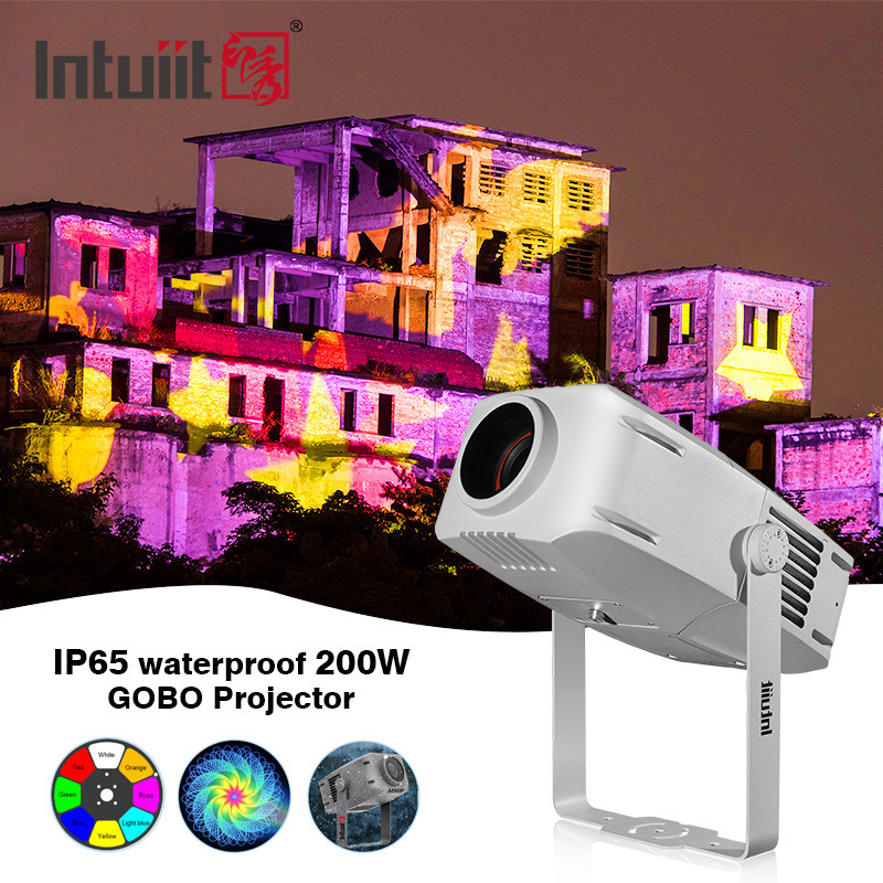 200W पेशेवर आउटडोर वाटरप्रूफ IP65 एलईडी रोटरी गोबो लोगो विज्ञापन रोटर प्रोजेक्टर प्रोजेक्शन प्रकाश व्यवस्था