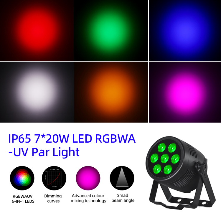 एलईडी पार लाइट्स 6इन1 स्टेज अपलाइट्स 7x20W RGBWA-UV DMX512 कंट्रोल आउटडोर डीजे लाइट्स फॉर स्टेज पार्टी क्लब डिस्को वेडिंग इवेंट्स