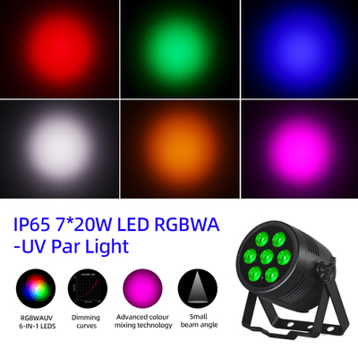 एलईडी पार लाइट्स 6इन1 स्टेज अपलाइट्स 7x20W RGBWA-UV DMX512 कंट्रोल आउटडोर डीजे लाइट्स फॉर स्टेज पार्टी क्लब डिस्को वेडिंग इवेंट्स