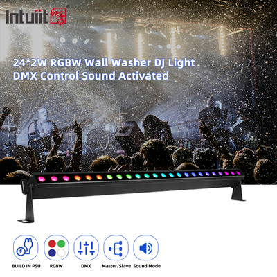 ध्वनि नियंत्रण 24pcs*2w DMX512 RGBW 4in1 पिक्सेल रैखिक बार एलईडी वॉल वॉशर लाइट प्रोफेशनल लाइटिंग